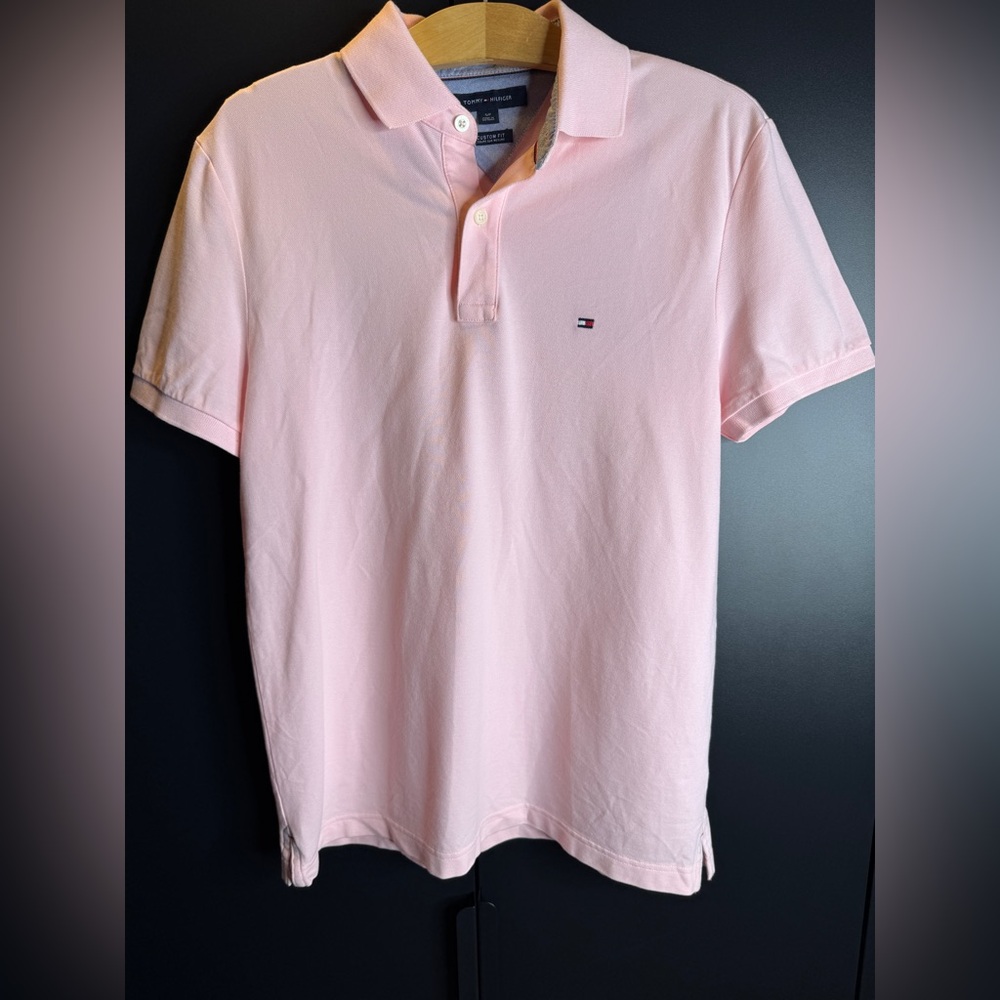 Tommy Hilfiger Custom Fit Men Small Light Pink Short Sleeve Polo
